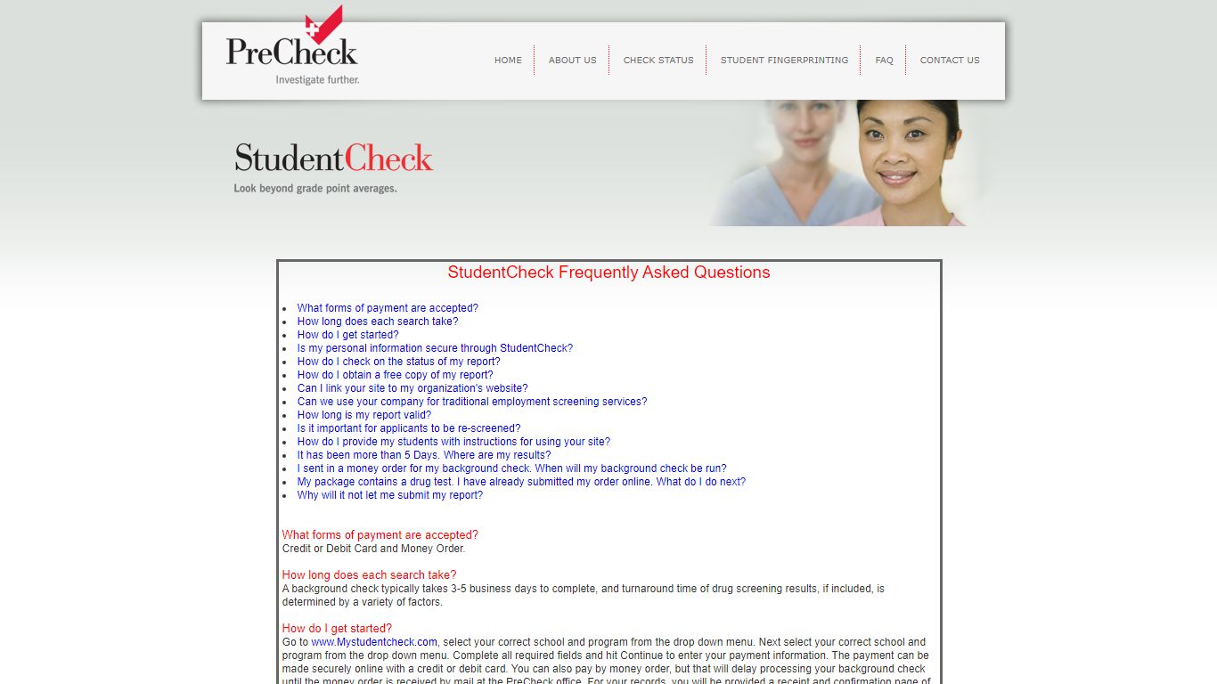 StudentCheck FAQ - weborder.precheck.net